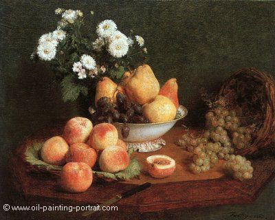 Flowers and Fruits on a Table
