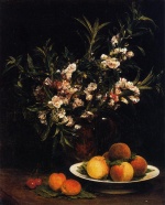 Henri Fantin Latour  - Bilder Gemälde - Still Life (Balsimines Peaches and Apricots)