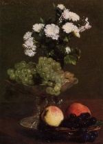Henri Fantin Latour  - Peintures - Nature morte (chrysanthèmes et raisins)