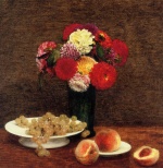 Henri Fantin Latour  - Bilder Gemälde - Still Life (Dahlias in a Green Vase)
