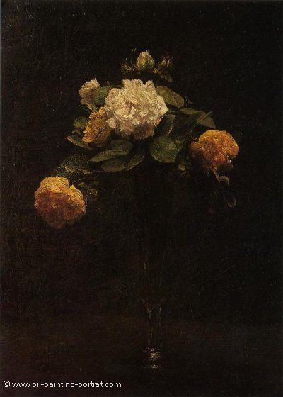 White and Yellow Roses in a tall Vase