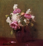 Henri Fantin Latour  - Peintures - Pivoines blanches  et narcisses roses