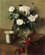 Henri Fantin Latour  - Peintures - Roses blanches et cerises