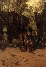 James Jacques Joseph Tissot - Bilder Gemälde - Beating the Retreat in the Tuileries Gardens