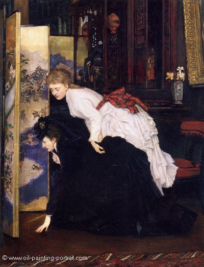Young Women looking at Japanese Objects
