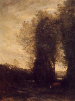 Jean Baptiste Camille Corot - Peintures - Une vache et son gardien