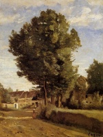 Jean Baptiste Camille Corot - Bilder Gemälde - A Village near Beauvais