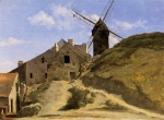 Jean Baptiste Camille Corot - Bilder Gemälde - A Windmill in Montmartre