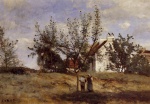 Jean Baptiste Camille Corot - Peintures - Un verger au moment de la récolte