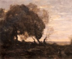 Jean Baptiste Camille Corot - Peintures - Arbres tordus sur une crête