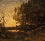 Jean Baptiste Camille Corot - paintings - Evening Distant Tower