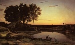 Jean Baptiste Camille Corot - paintings - Evening Landscape (The Ferryman Evening)