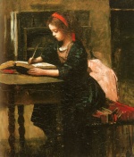 Jean Baptiste Camille Corot - Bilder Gemälde - Mädchen beim Schreiben