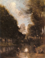 Jean Baptiste Camille Corot - Peintures - Gisors, rivière bordée d Arbres