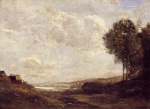 Jean Baptiste Camille Corot  - Peintures - Paysage au bord du lac
