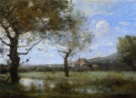Jean Baptiste Camille Corot  - Peintures - Prairie avec deux grands arbres