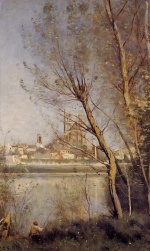 Jean Baptiste Camille Corot  - Peintures - Nante, la cathédrale et la ville vue à travers les arbres