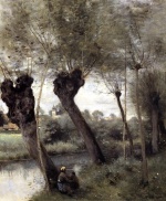 Jean Baptiste Camille Corot  - Bilder Gemälde - On the Banks of the Scarpe