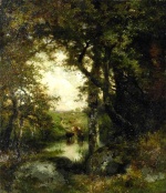 Thomas Moran  - paintings - Pool in the Forest Long Island