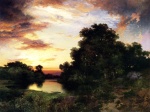 Thomas  Moran  - Peintures - Coucher de soleil sur Long Island