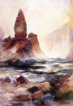 Thomas  Moran  - Peintures - Chute d´eau et roche de soufre de Yellowstone
