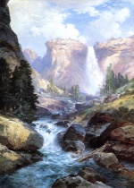 Thomas  Moran  - Peintures - Chute d'eau dans le Yosemite