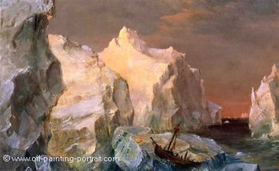 Icebergs and Wreck in Sunset