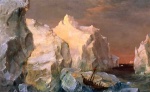 Bild:Icebergs and Wreck in Sunset