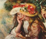Pierre Auguste Renoir  - Peintures - Deux jeunes filles lisant dans un jardin