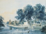 Thomas Girtin - Peintures - Chalfont house (Buckinghamshire avec pêcheurs retirant leur filet)
