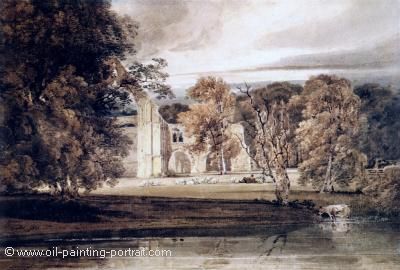 The East End of Bolton Abbey from across the River Wharfe