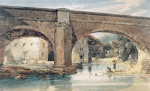 Thomas Girtin  - Peintures - Pont de Wetherby Bridge (Yorkshire, vue sur les moulins par-dessous les arches du pont)