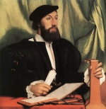 Hans Holbein  - paintings - Umknown Gentlemen with Music Books and Lute
