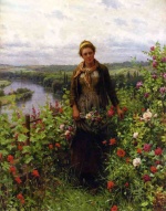 Daniel Ridgway Knight - Bilder Gemälde - A Maid in her Garden