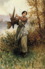 Daniel Ridgway Knight - paintings - A Pheasant in Hand