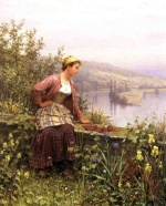 Daniel Ridgway Knight - Peintures - Jeune Bretonne contemplant un ruisseau