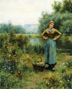 Daniel Ridgway Knight - Bilder Gemälde - Girl in a Landscape