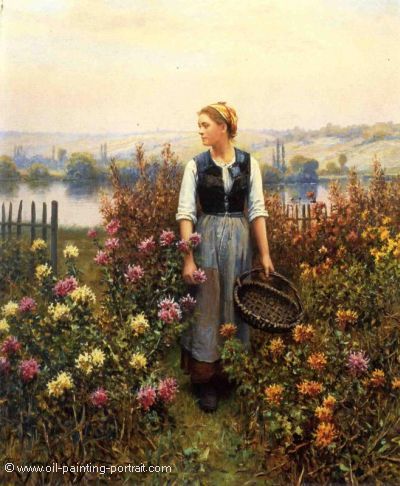 Girl with Basket in a Garden