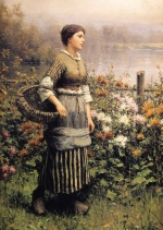 Daniel Ridgway Knight - Peintures - Jeune fille parmi les fleurs