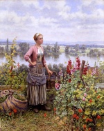 Daniel Ridgway Knight  - Peintures - Maria sur la terrasse avec une botte d´herbes