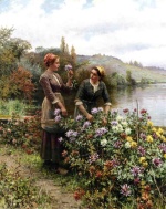 Daniel Ridgway Knight  - Peintures - Jeunes paysannes dans un jardin fleuri