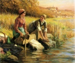 Daniel Ridgway Knight  - Peintures - Femmes lavant des vêtements près d'un ruisseau