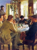 Peder Severin Kroyer - Peintures - Almuerzo con pintores de Skagen