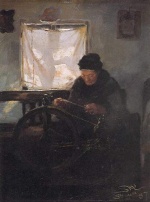 Peder Severin Kroyer - Peintures - Anciana en la rueca