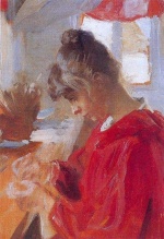 Peder Severin Krøyer - paintings - Marie en vestido rojo