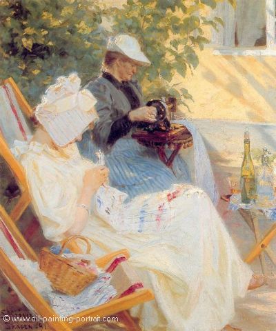 Marie y su madre en el jardin