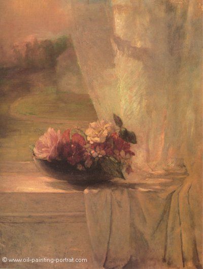 Flowers in a Persian Porcelain Water Bowl