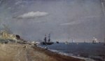 Bild:Strand von Brighton mit Segelschiffen