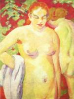 Franz Marc - Peintures - Nus sur fond de terre de Sienne