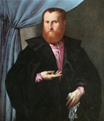 Lorenzo Lotto - Peintures - Portrait d'un homme en cape de soie noire 
